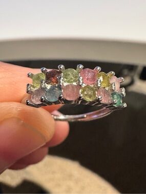Multi-Color tourmaline Gemstone Cluster Ring Adjustable